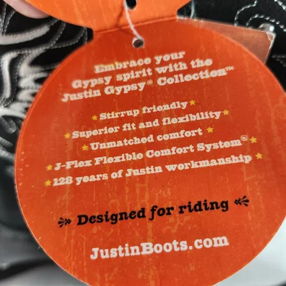 Justin Womens 10 B Black Boots Leather Western Square Gypsy Wings Cross Cowgirl - Picture 14 of 16